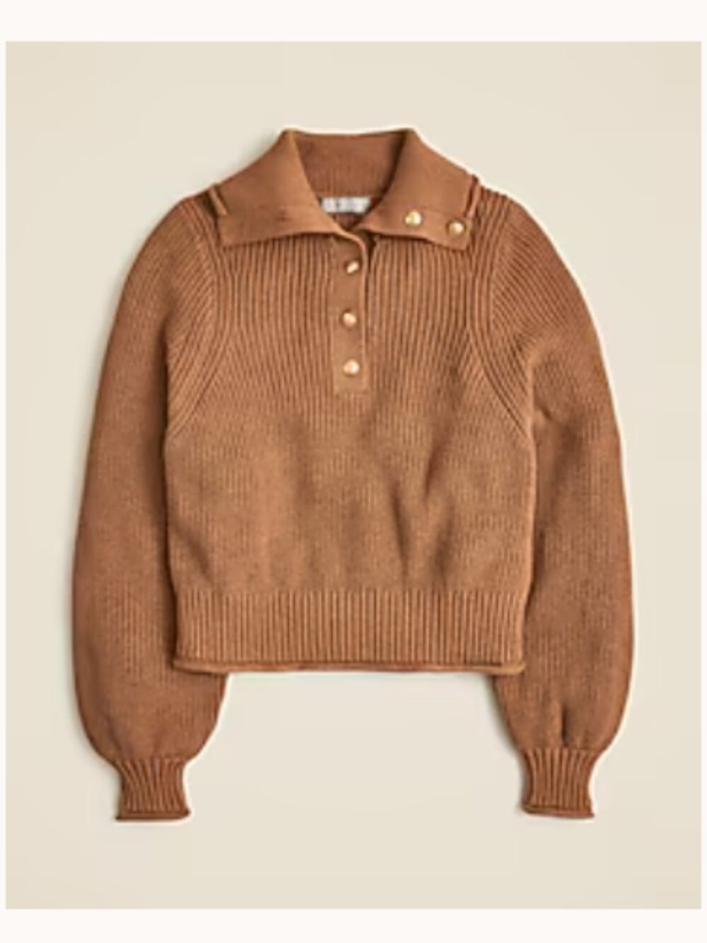 J. Crew Ribbed cotton button-collar sweater Heather Camel XXS